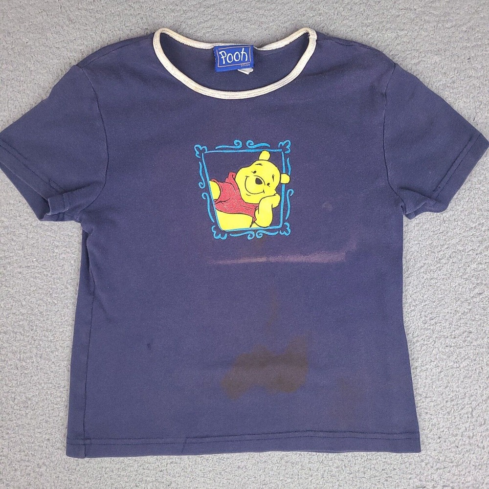 Vintage Winnie The Pooh T Shirt Girls Medium Blue Made In USA Jerry Leigh Disney